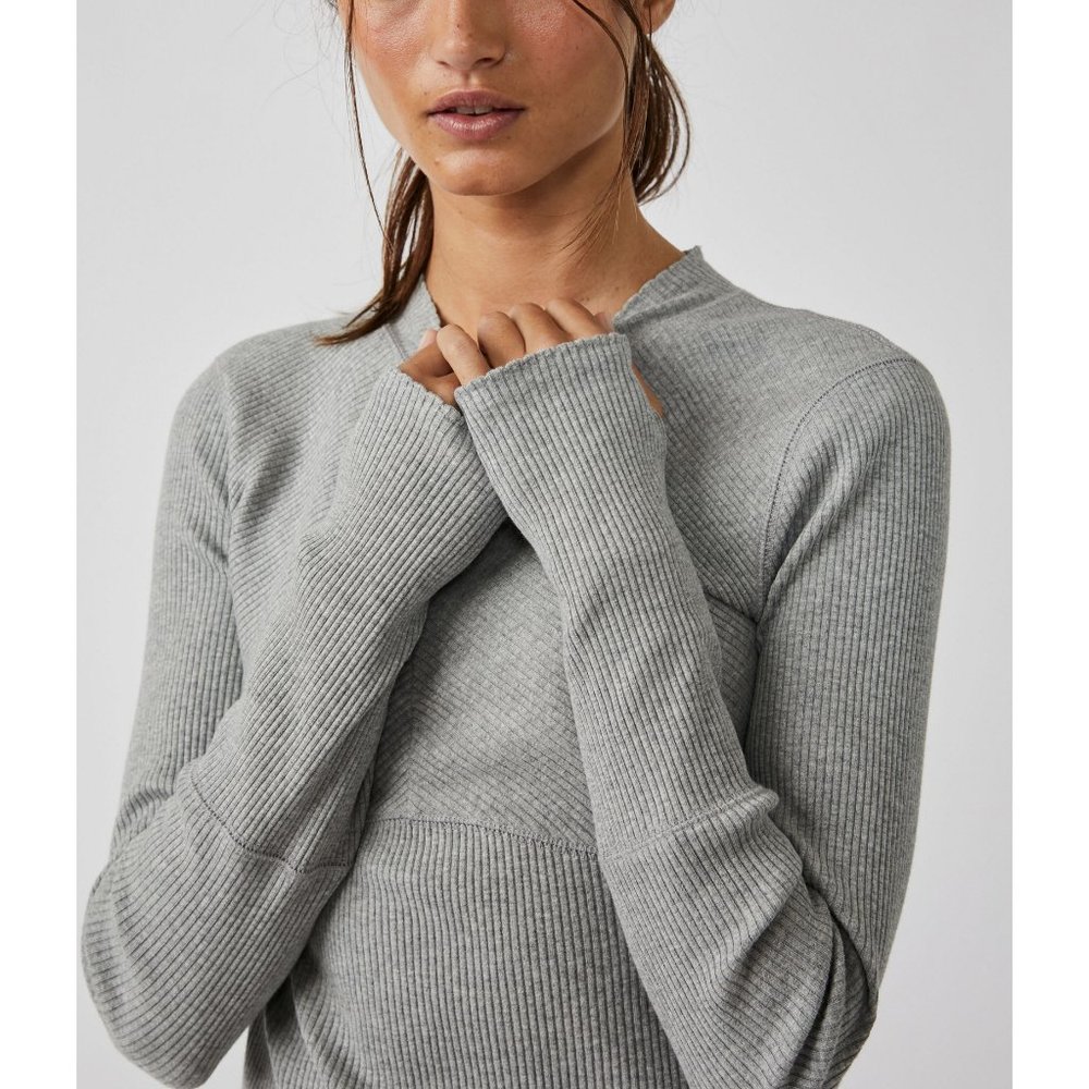 FP MOVEMENT Laura Long Sleeve Rib Top / Heather Grey - Picture 4 of 5